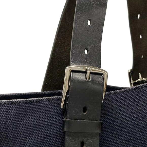 HERMES Etriviere Shopping Navy Black Toile Goelan Vache Hunter Unclear - Picture 8 of 14